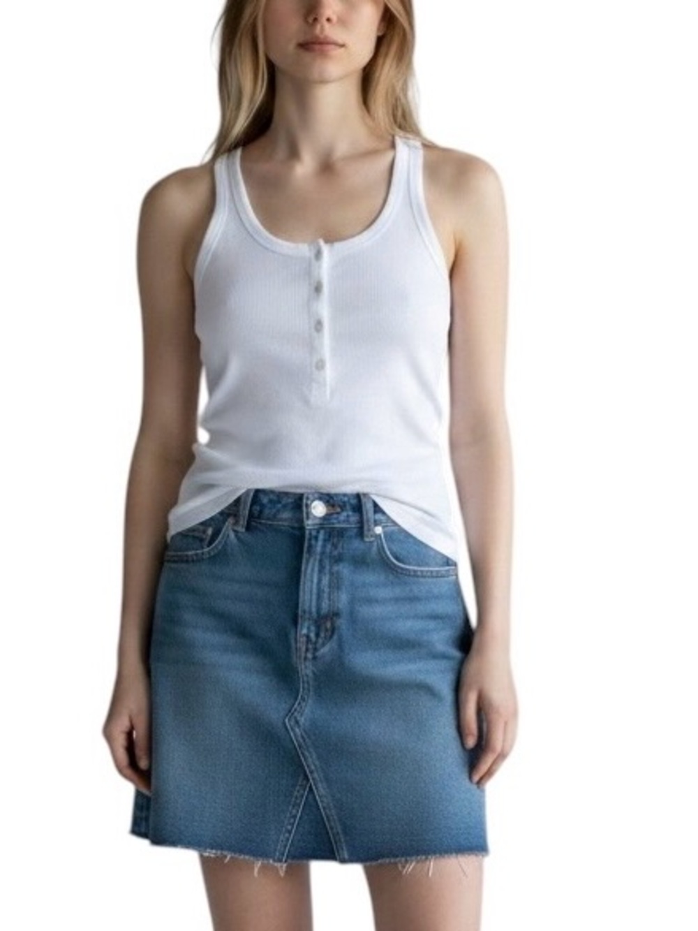 Aerie Ribbed Knit Cotton Blend Tank Top NWT S Classic White